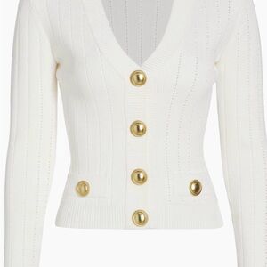 Cara Cara White V-Neck Sweater with Gold Buttons